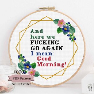 Funny cross stitch pattern in a hoop