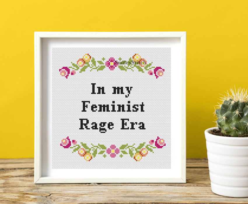 Feminist cross stitch pattern "In my feminist rage era" pdf for download
